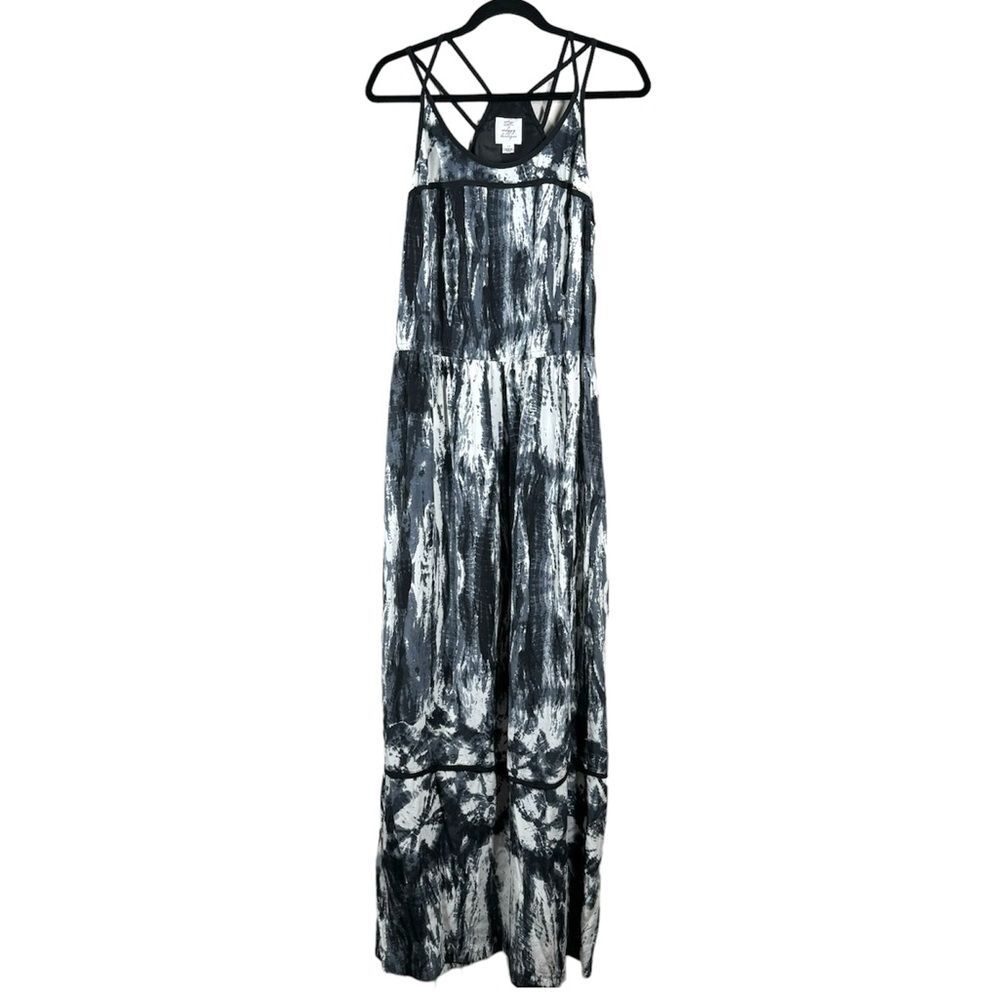 Suzi Chin Maggy Boutique Silk Maxi Dress Black White Pattern Size 10